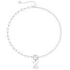 Pearl and Paperclip Chain Initial Necklace - 40cm, 5mm Chain, 4mm Pearl, view 56