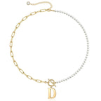 Pearl and Paperclip Chain Initial Necklace - 40cm, 5mm Chain, 4mm Pearl, view 8