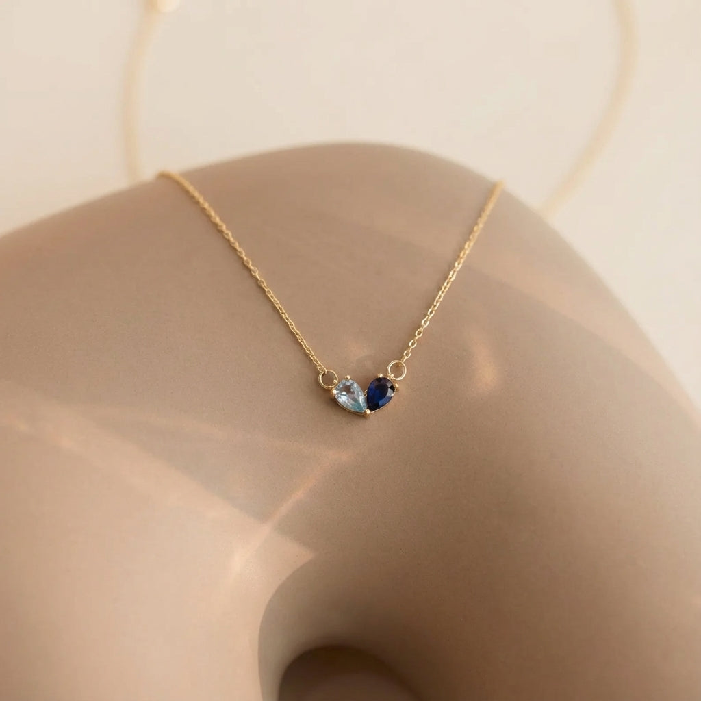 Dainty Dual Birthstone Heart Necklace - 45 cm Chain, view 4
