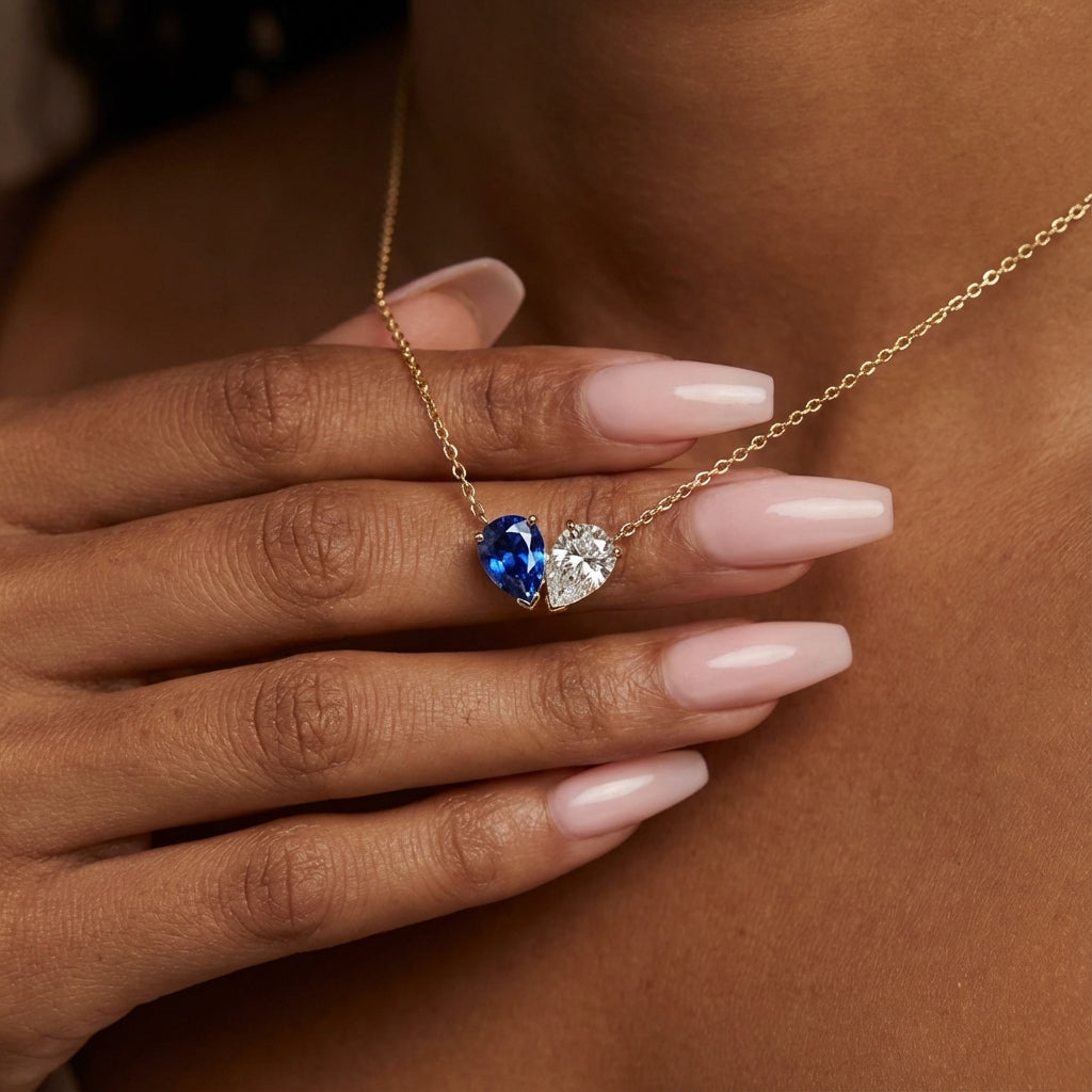 Dainty Dual Birthstone Heart Necklace - 45 cm Chain