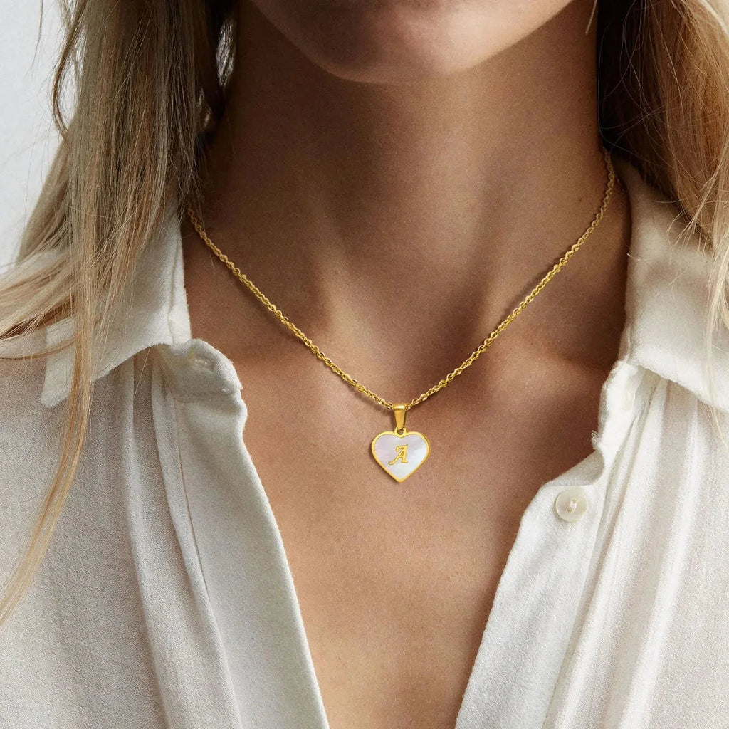 18k Pearl Heart Initial Letter Necklace - 50cm Length, Personalised Jewellery, view 2