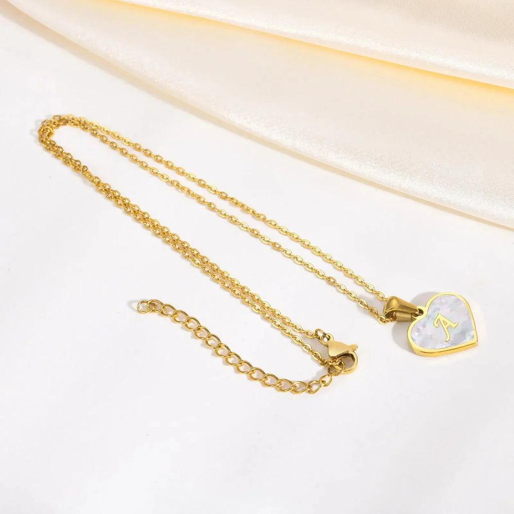 18k Pearl Heart Initial Letter Necklace - 50cm Length, Personalised Jewellery, view 8