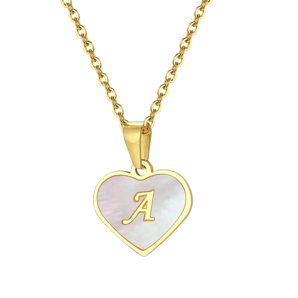 18k Pearl Heart Initial Letter Necklace - 50cm Length, Personalised Jewellery
