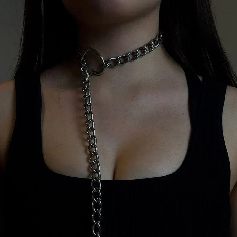 Gothic Punk Heart Necklace - Zinc-Plated Stainless Steel, 65cm, view 2
