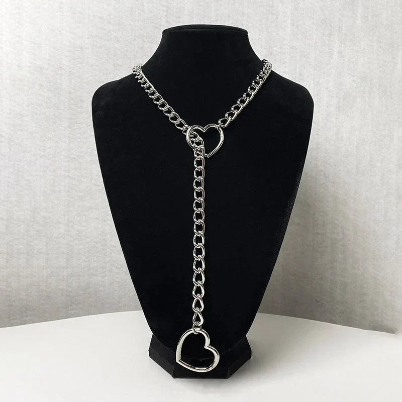 Gothic Punk Heart Necklace - Zinc-Plated Stainless Steel, 65cm