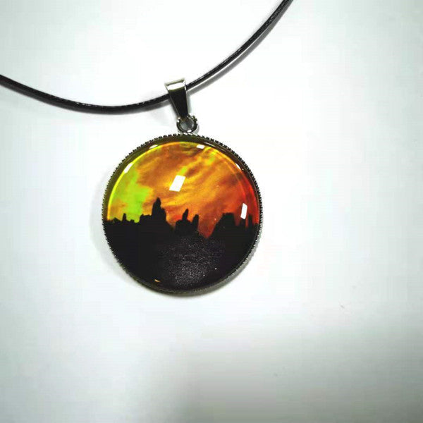 Crystal Gemstone Pendant Necklace - Emerald Amber, 1.5 Inch Pendant, view 2