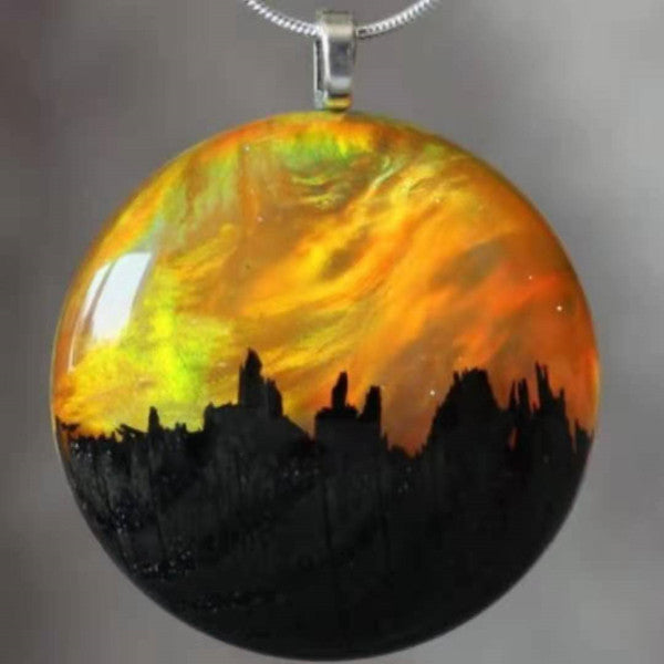 Crystal Gemstone Pendant Necklace - Emerald Amber, 1.5 Inch Pendant, view 3