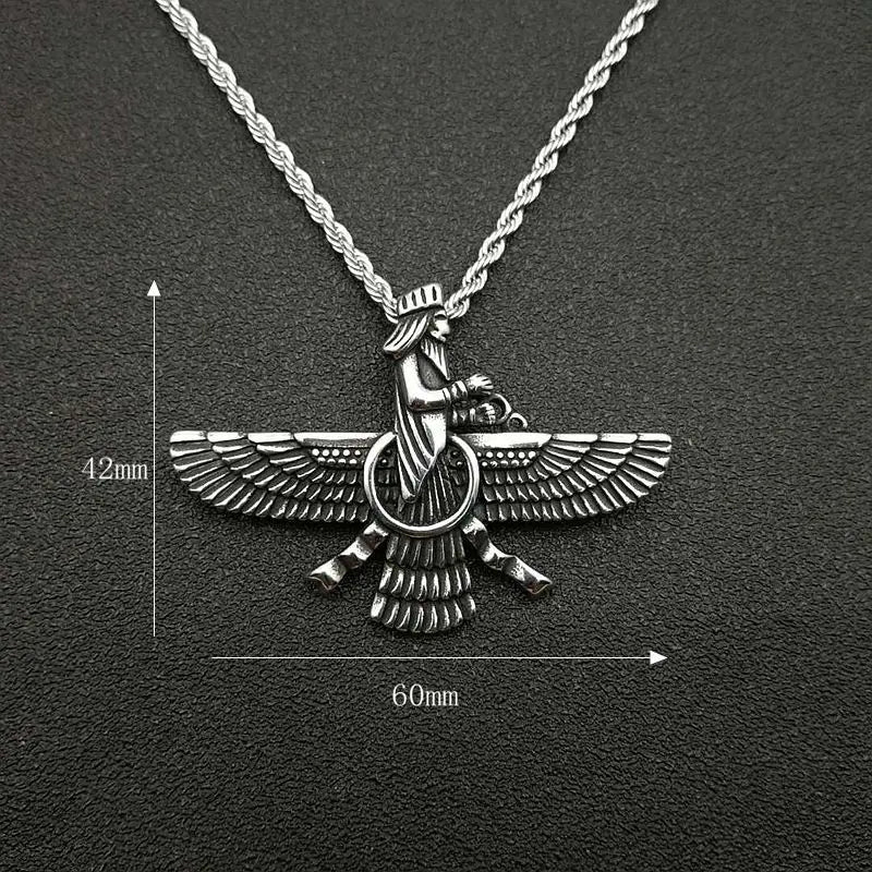Zoroastrian Faravahar Ahura Mazda Pendant Necklace - Stainless Steel, view 2