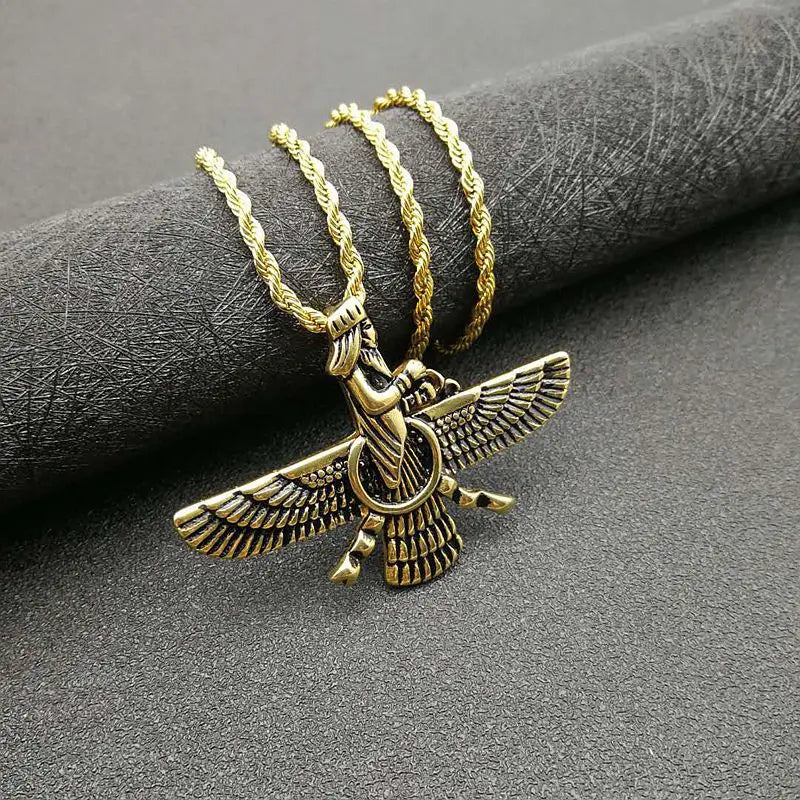 Zoroastrian Faravahar Ahura Mazda Pendant Necklace - Stainless Steel, view 7