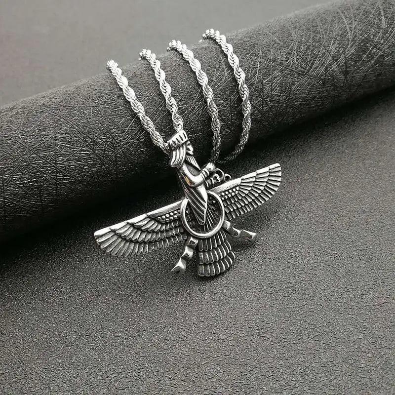 Zoroastrian Faravahar Ahura Mazda Pendant Necklace - Stainless Steel, view 9