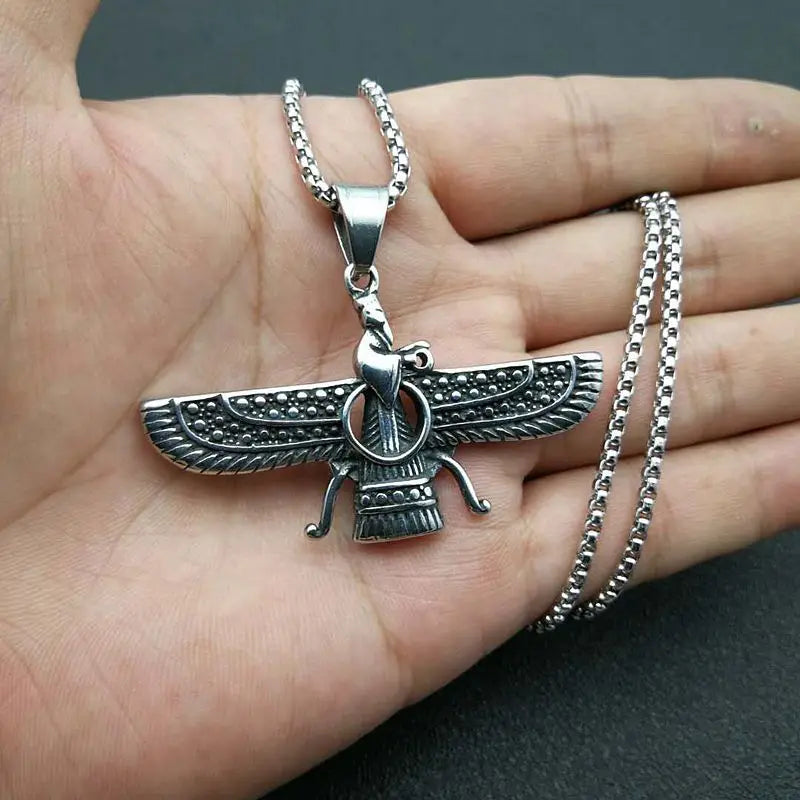 Zoroastrian Faravahar Ahura Mazda Pendant Necklace - Stainless Steel