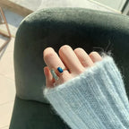 Adjustable Asymmetric Blue Square Rings - Copper Stainless Steel, view 3