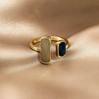 Adjustable Asymmetric Blue Square Rings - Copper Stainless Steel, view 5