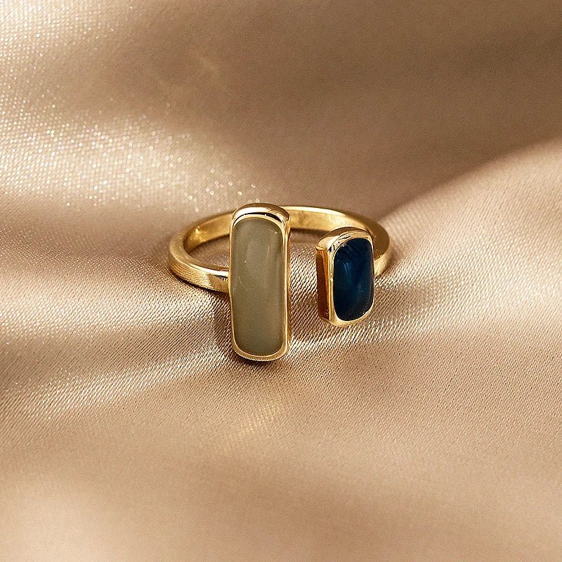 Adjustable Asymmetric Blue Square Rings - Copper Stainless Steel, view 5