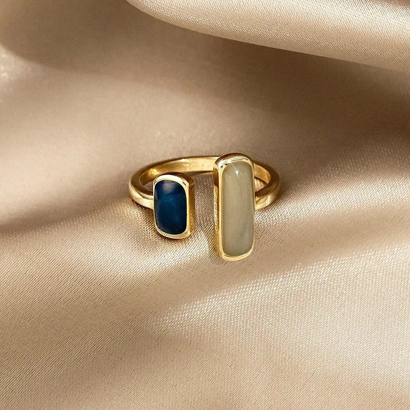 Adjustable Asymmetric Blue Square Rings - Copper Stainless Steel, view 6