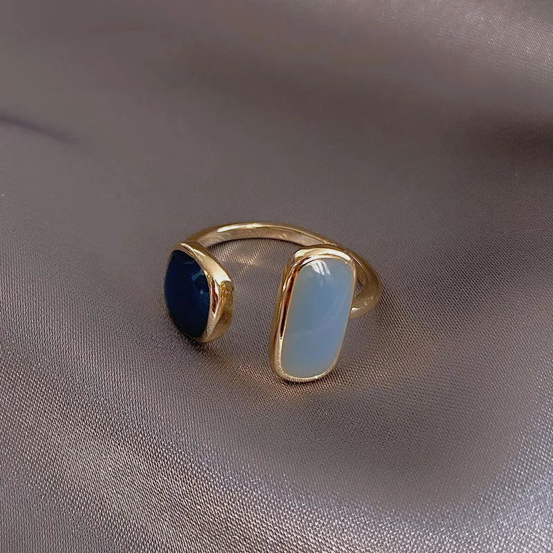 Adjustable Asymmetric Blue Square Rings - Copper Stainless Steel, view 7