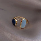 Adjustable Asymmetric Blue Square Rings - Copper Stainless Steel, view 7