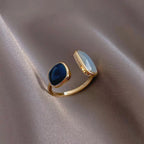 Adjustable Asymmetric Blue Square Rings - Copper Stainless Steel, view 8