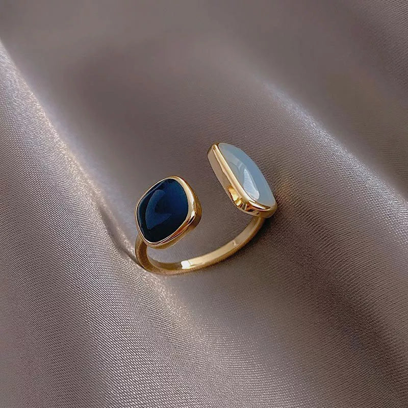Adjustable Asymmetric Blue Square Rings - Copper Stainless Steel, view 8