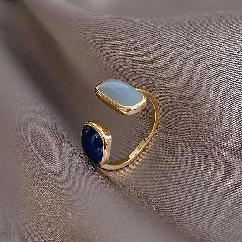 Adjustable Asymmetric Blue Square Rings - Copper Stainless Steel, view 9