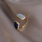 Adjustable Asymmetric Blue Square Rings - Copper Stainless Steel, view 9
