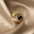 Adjustable Asymmetric Blue Square Rings - Copper Stainless Steel