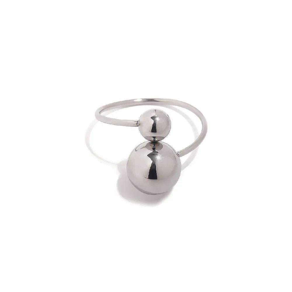 18k Gold Plated Two Ball Open Ring - 316L Stainless Steel, view 10