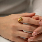 18k Gold Plated Two Ball Open Ring - 316L Stainless Steel, view 2
