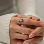 18k Gold Plated Two Ball Open Ring - 316L Stainless Steel, view 3