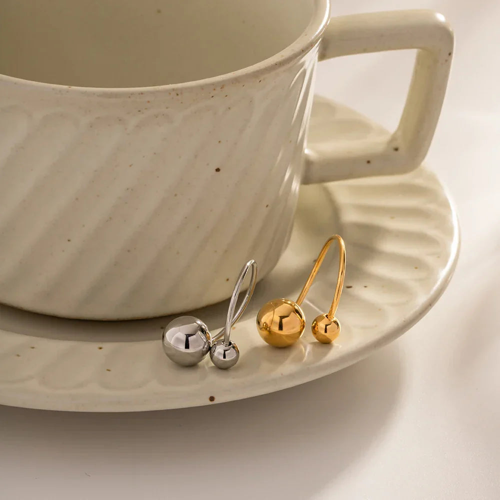 18k Gold Plated Two Ball Open Ring - 316L Stainless Steel, view 4
