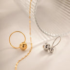 18k Gold Plated Two Ball Open Ring - 316L Stainless Steel, view 6