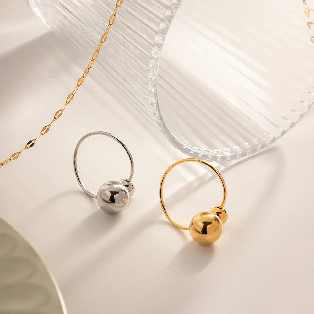 18k Gold Plated Two Ball Open Ring - 316L Stainless Steel, view 7