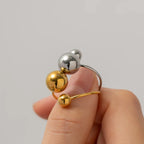 18k Gold Plated Two Ball Open Ring - 316L Stainless Steel, view 8