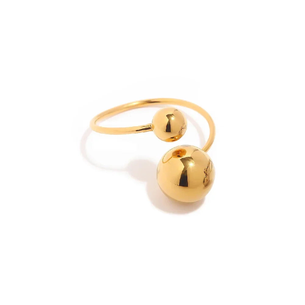 18k Gold Plated Two Ball Open Ring - 316L Stainless Steel
