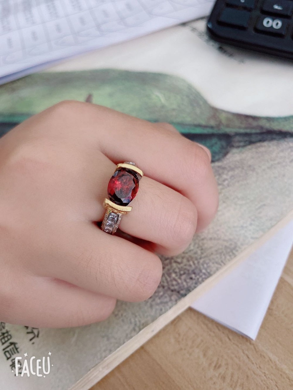 Vintage Crystal Zircon Ring for Women - Red Stones, Party Jewellery, view 3