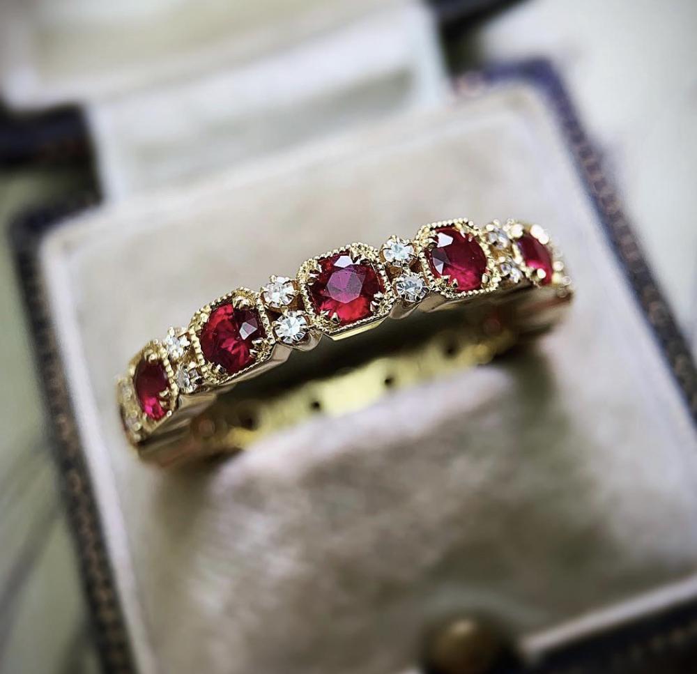 Vintage Crystal Zircon Ring for Women - Red Stones, Party Jewellery, view 4