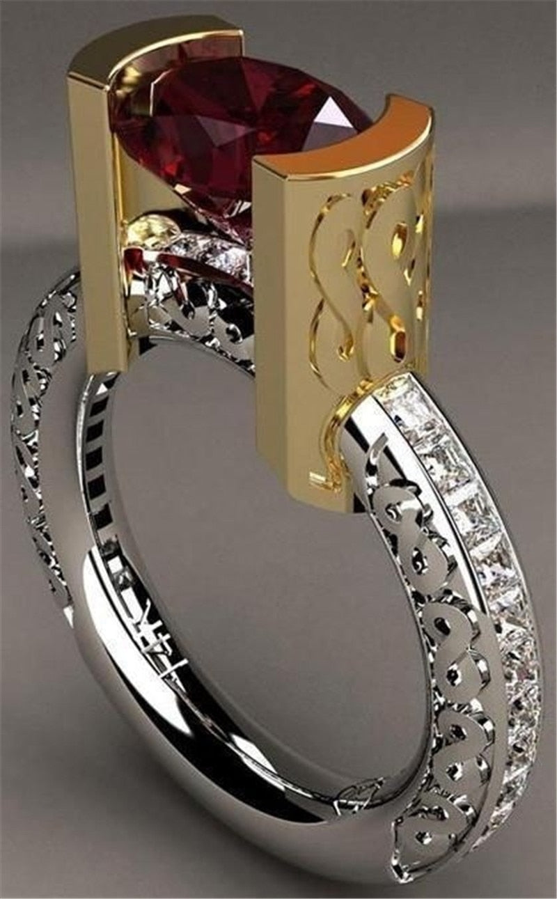 Vintage Crystal Zircon Ring for Women - Red Stones, Party Jewellery