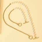 Chain and Pearl Bracelet and Necklace Set - Circle Clasp, 45 cm Necklace, view 2