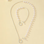 Chain and Pearl Bracelet and Necklace Set - Circle Clasp, 45 cm Necklace, view 3