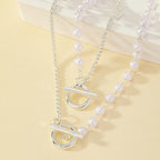 Chain and Pearl Bracelet and Necklace Set - Circle Clasp, 45 cm Necklace, view 4