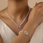 Chain and Pearl Bracelet and Necklace Set - Circle Clasp, 45 cm Necklace, view 5