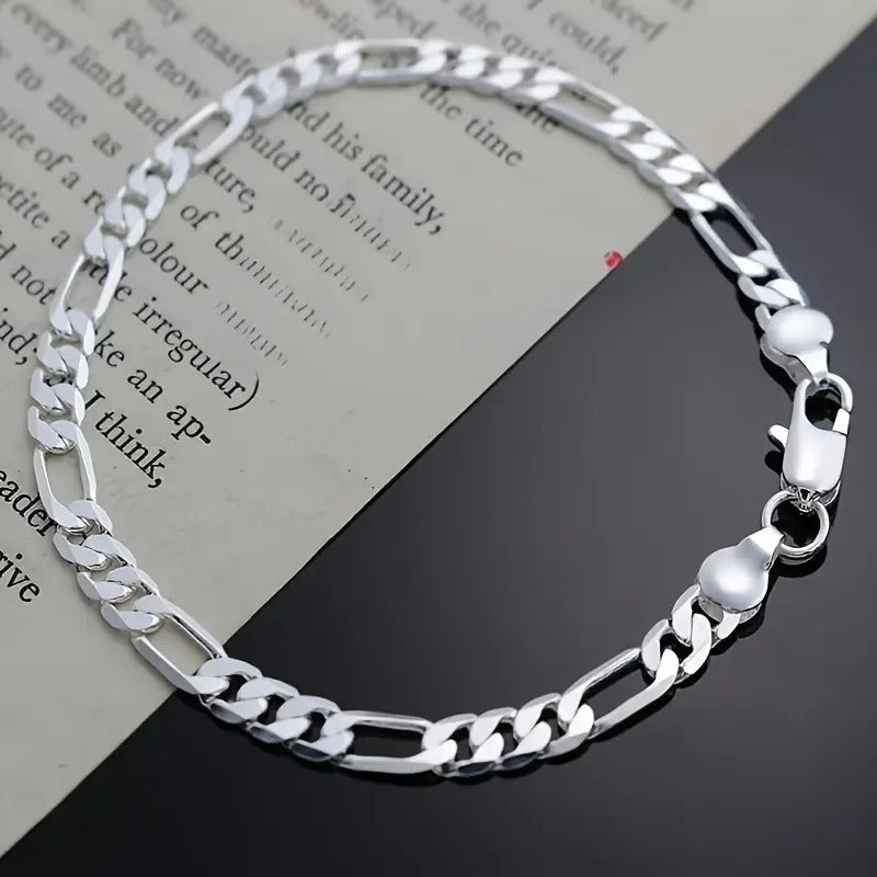 925 Silver Figaro Cuban Chain Necklace - 4mm, Silver-Plated Copper, view 2