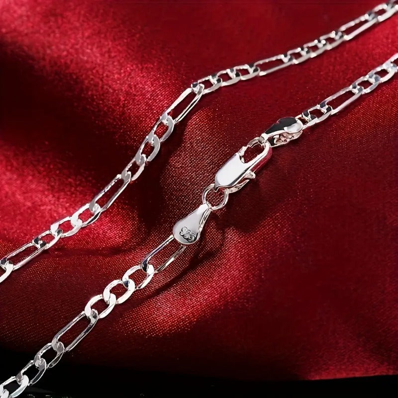 925 Silver Figaro Cuban Chain Necklace - 4mm, Silver-Plated Copper, view 3