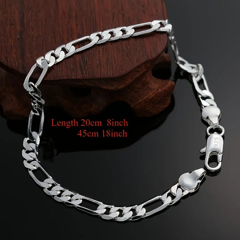925 Silver Figaro Cuban Chain Necklace - 4mm, Silver-Plated Copper, view 5