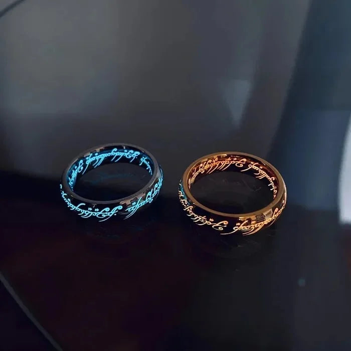Glowing Silver Ring with Aquamarine Runes - Emits Bright Light, view 3