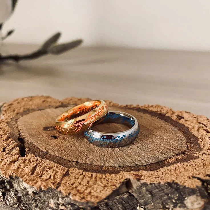 Glowing Silver Ring with Aquamarine Runes - Emits Bright Light