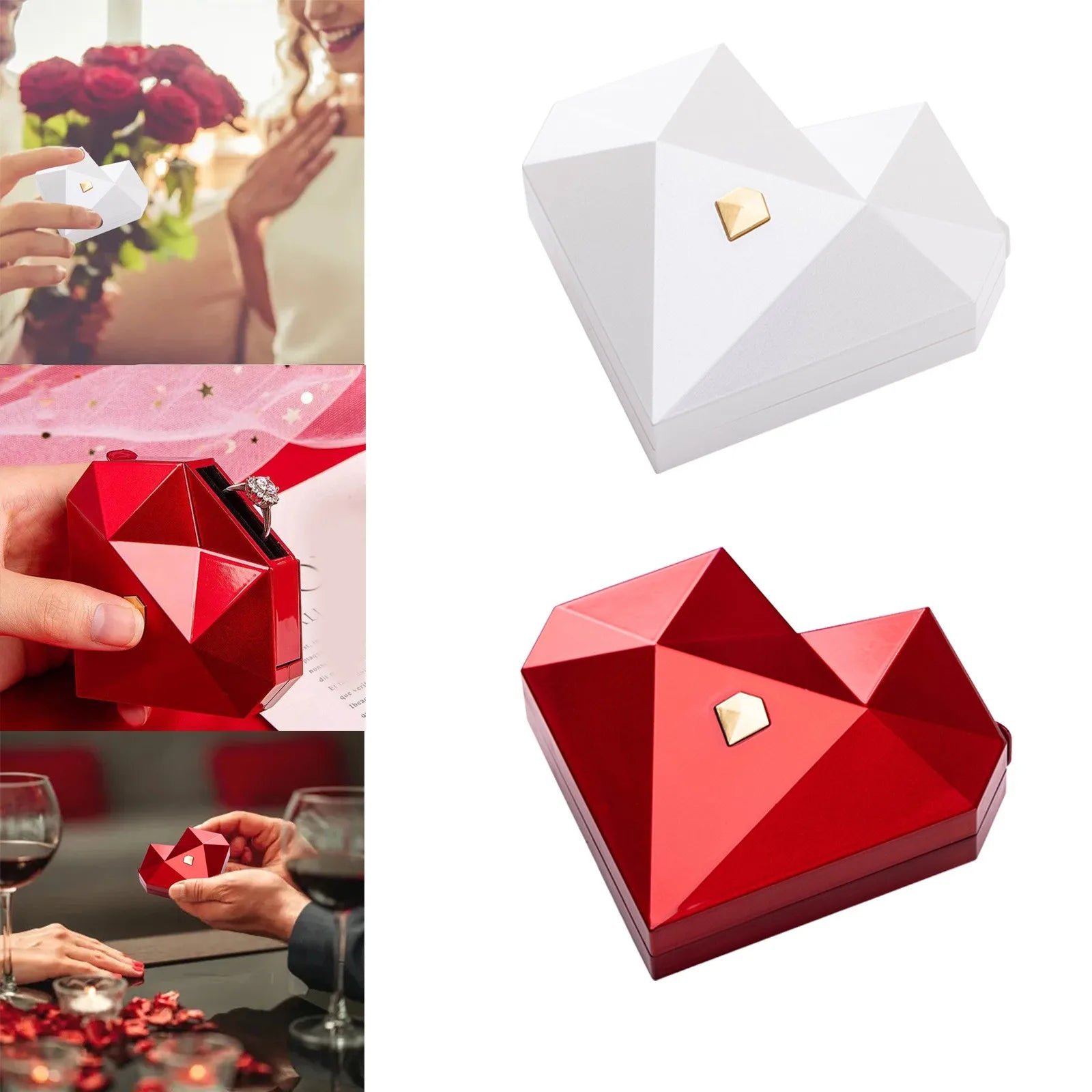 Heart-Shaped Prism Ring Box - 8cm, Surprise Gift Display, view 2