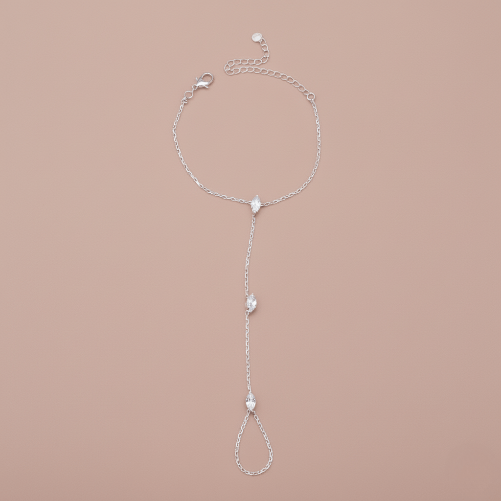 Adjustable Stainless Steel Finger Ring Bracelet with Crystals - Gold, Silver, view 9
