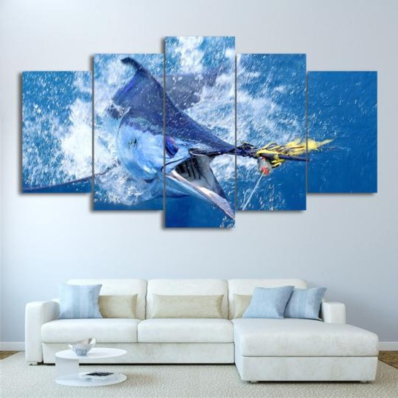 Leaping Marlin Fish Canvas Wall Art for Ocean Lovers | Welvere-Welvere