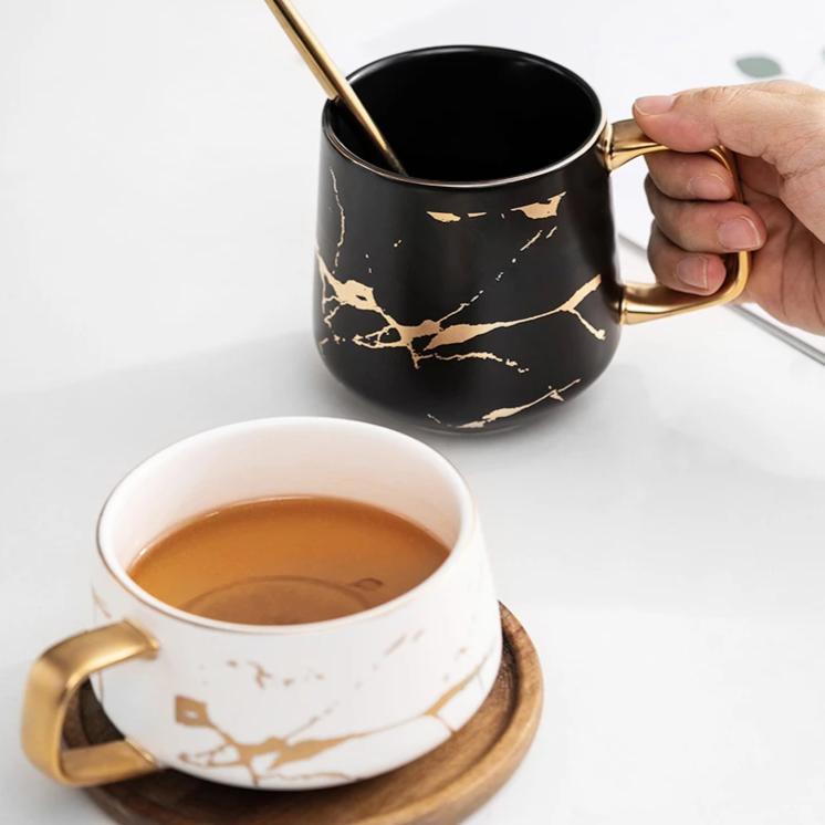 Kintsugi Nordic Ceramic Tall Mug, 400ml White Porcelain